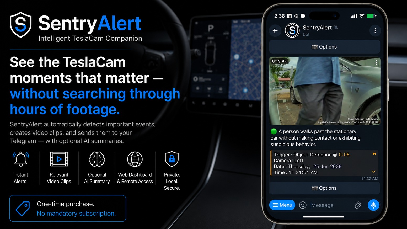 SentryAlert — AI-Powered Near-Real-Time Tesla Cam Alerts